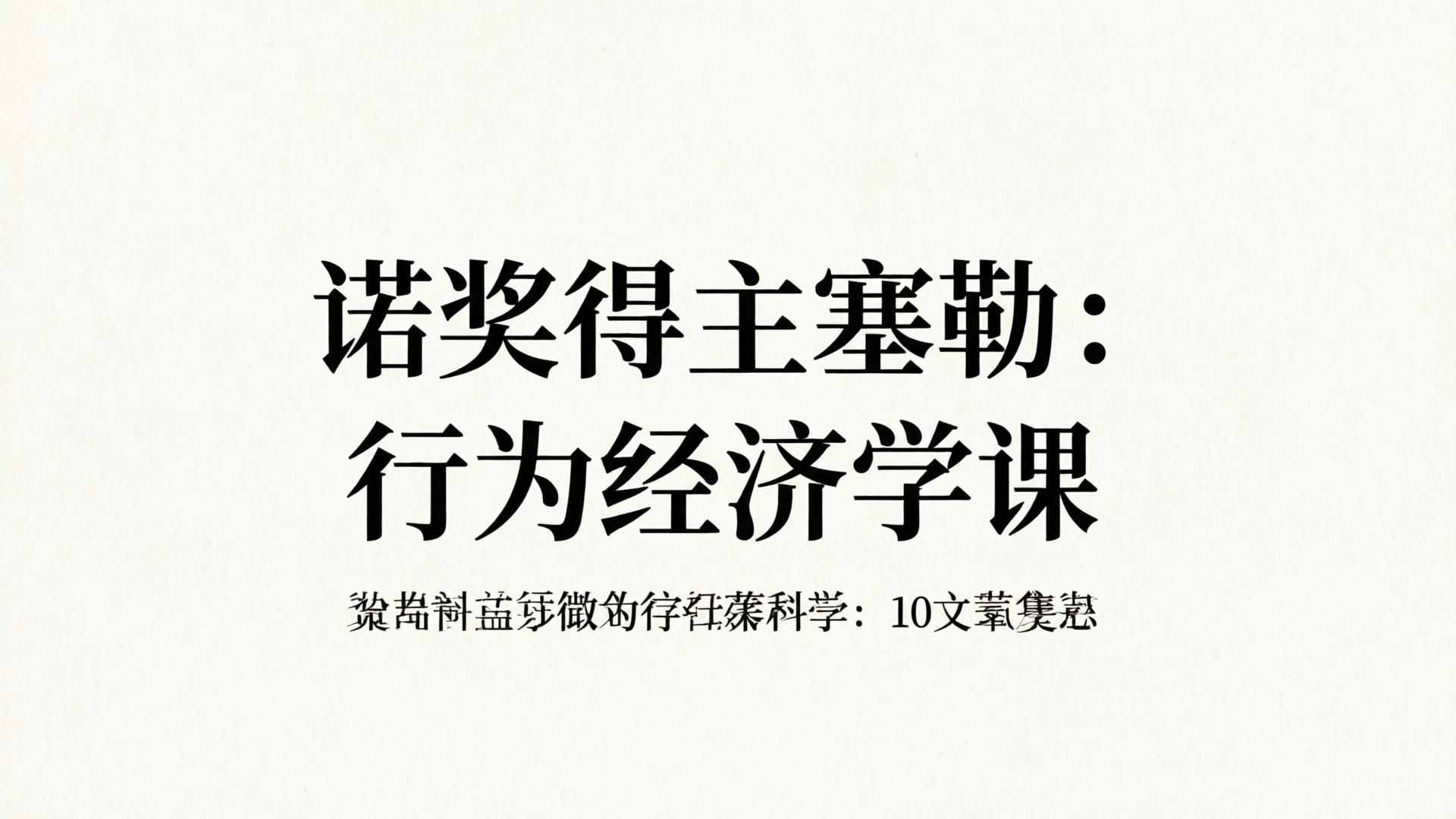 诺奖得主塞勒：行为经济学课